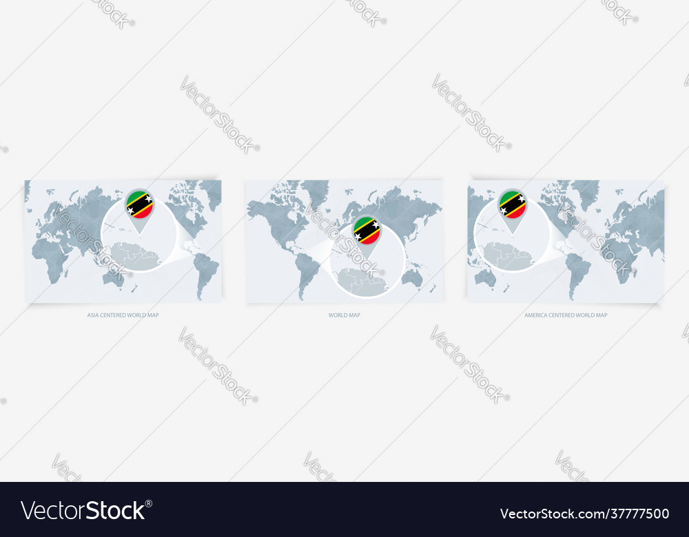 Three versions world map with enlarged