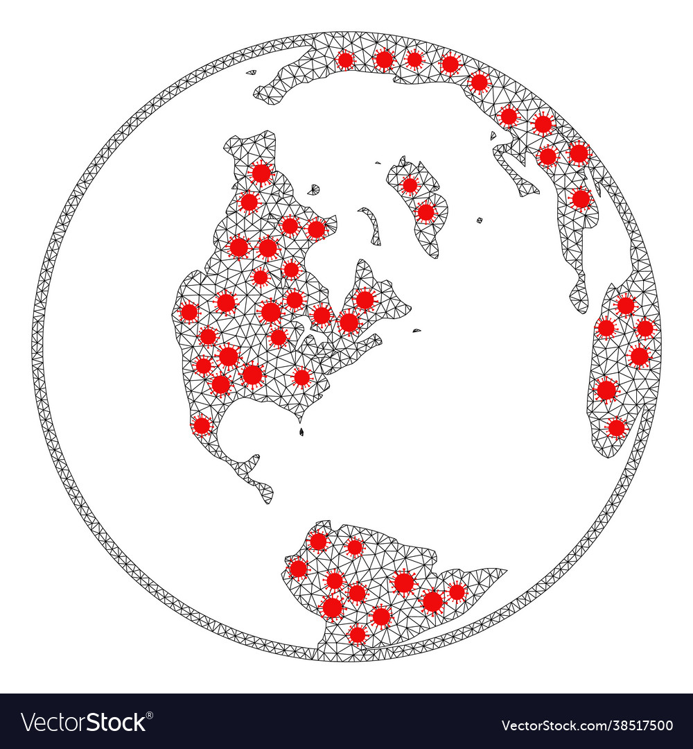 Wire frame polygonal map global world with red