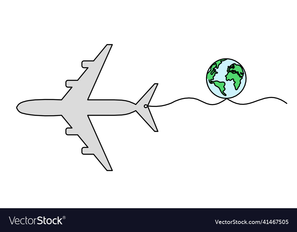 Abstract color plane with globe as line drawing vector image Abstract color plane with globe as line drawing
