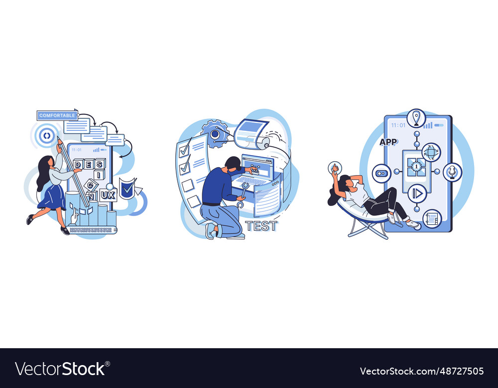 Application testing metaphor app test vector image Application testing metaphor app test