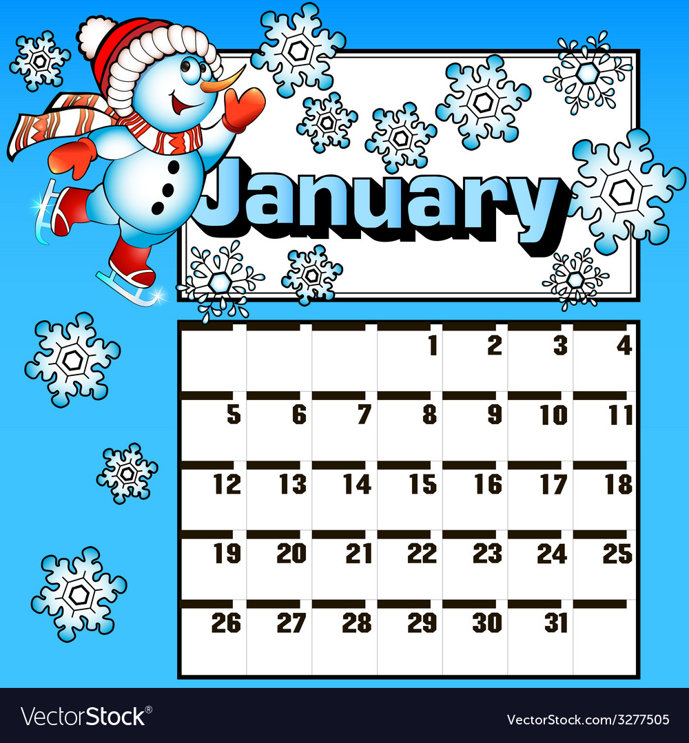 Calendar for january snowman skates