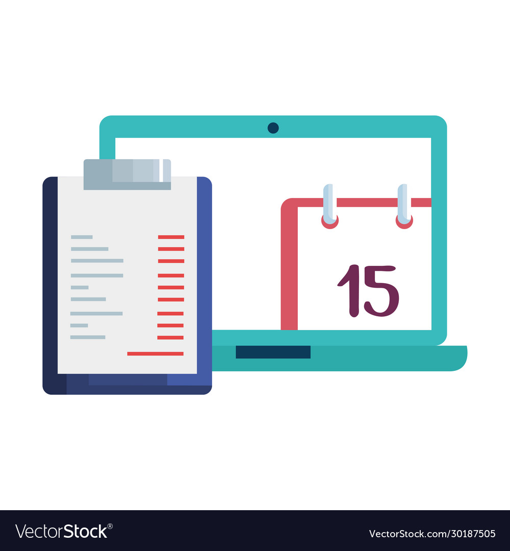 Clipboard with laptop and calendar