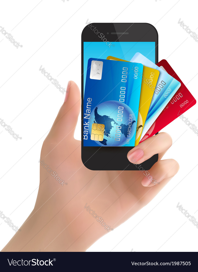 Credit cards in a phone internet banking concept