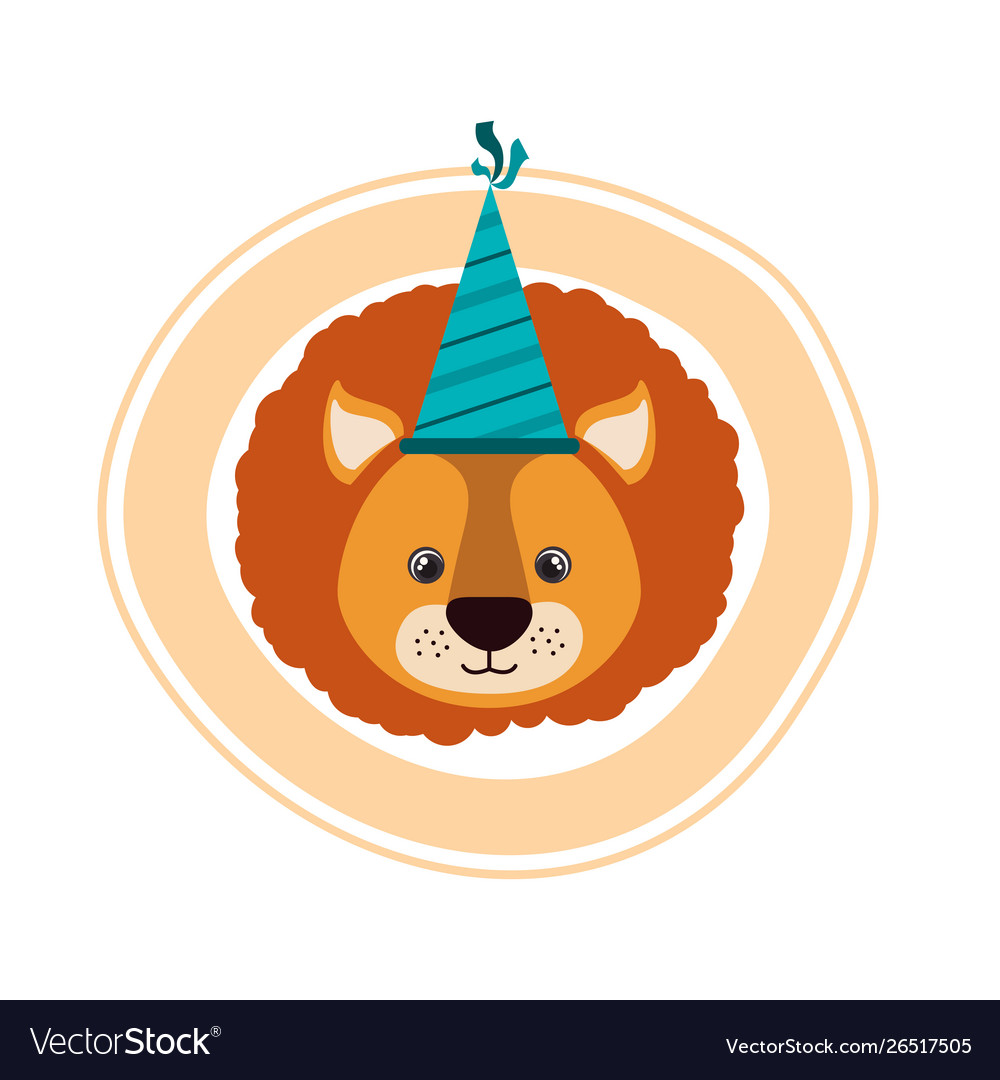 Head lion with party hat on white background