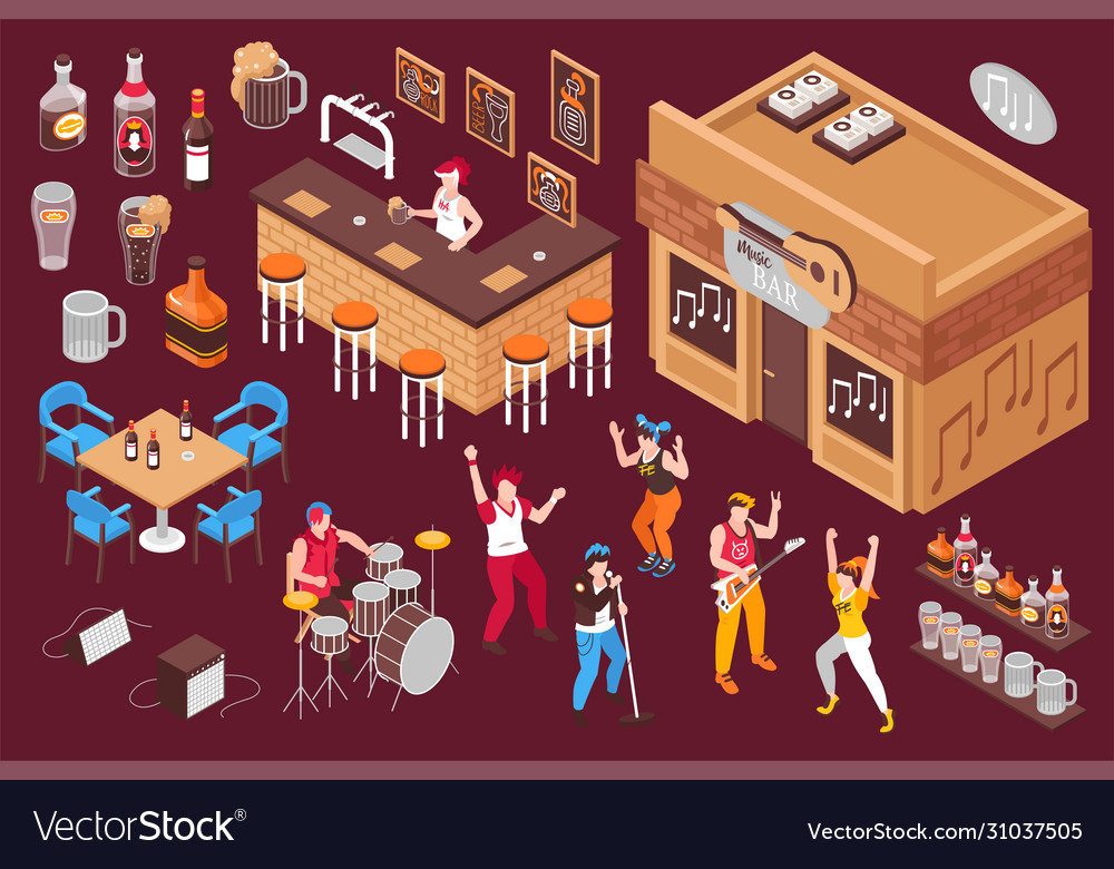 Music bar isometric set on color background Vector Image