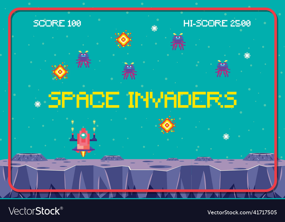 Pixel space game interface with invaders