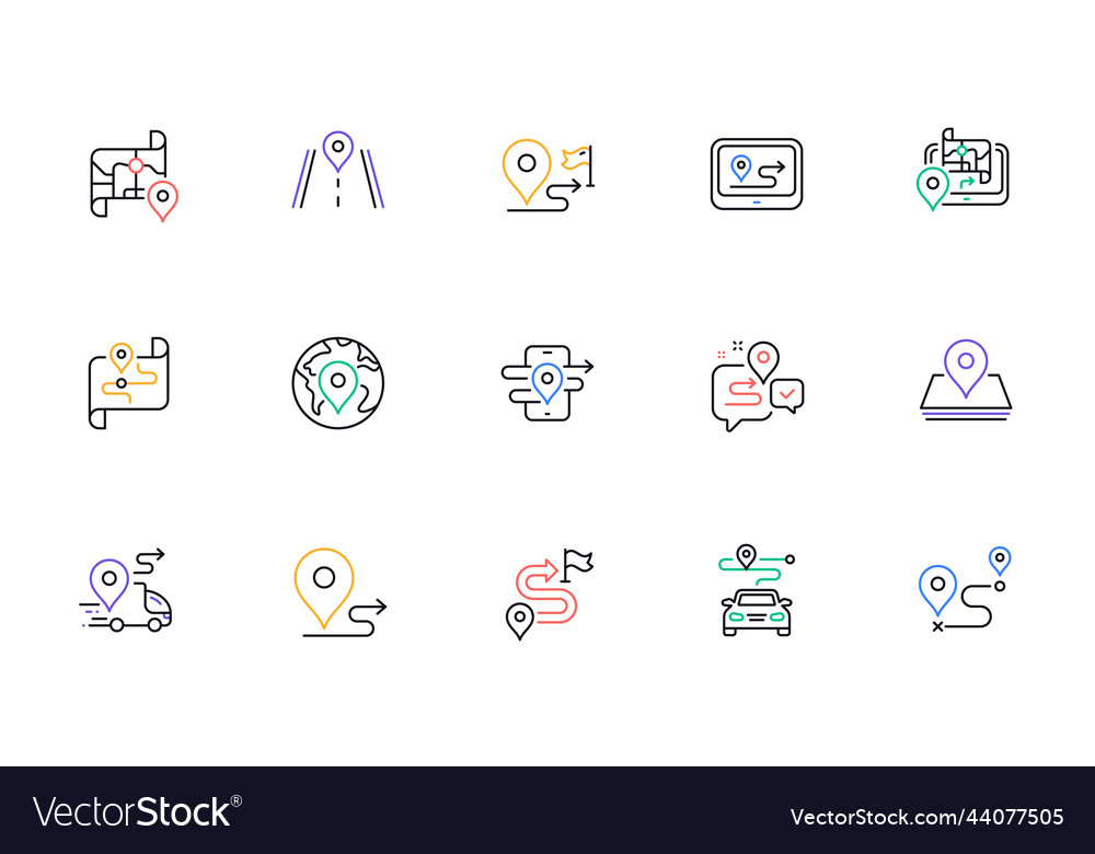 Road map line icons journey path route Vector Image Road map line icons journey path route