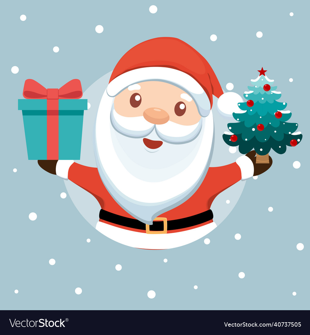 Santa claus and christmas tree holiday background