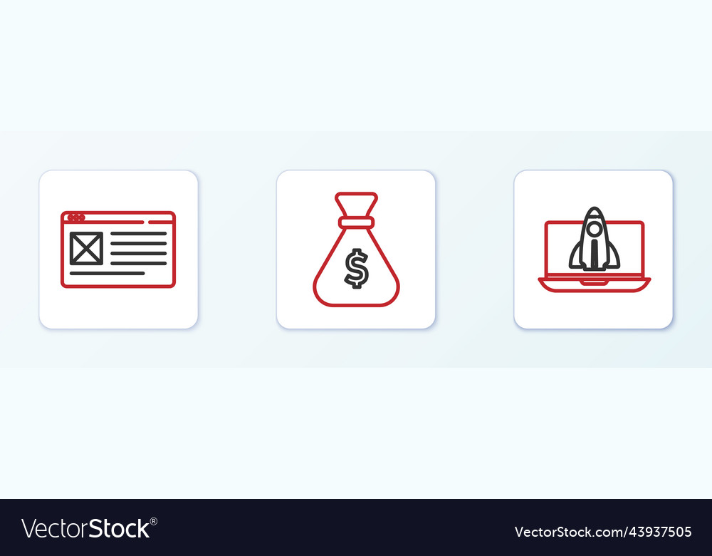 Set line startup project concept browser window vector image Set line startup project concept browser window