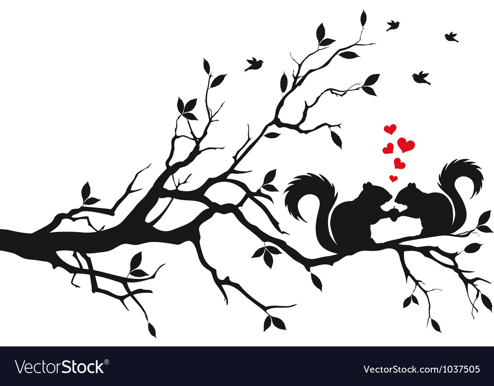 Squirrels On Tree Branch Royalty Free Vector Image