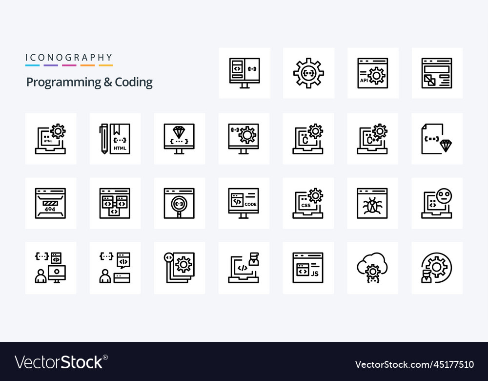 25 programming and coding line icon pack