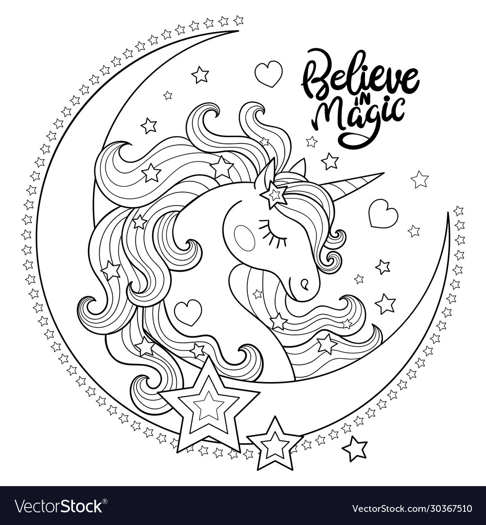 Believe in magic beautiful unicorn with moon