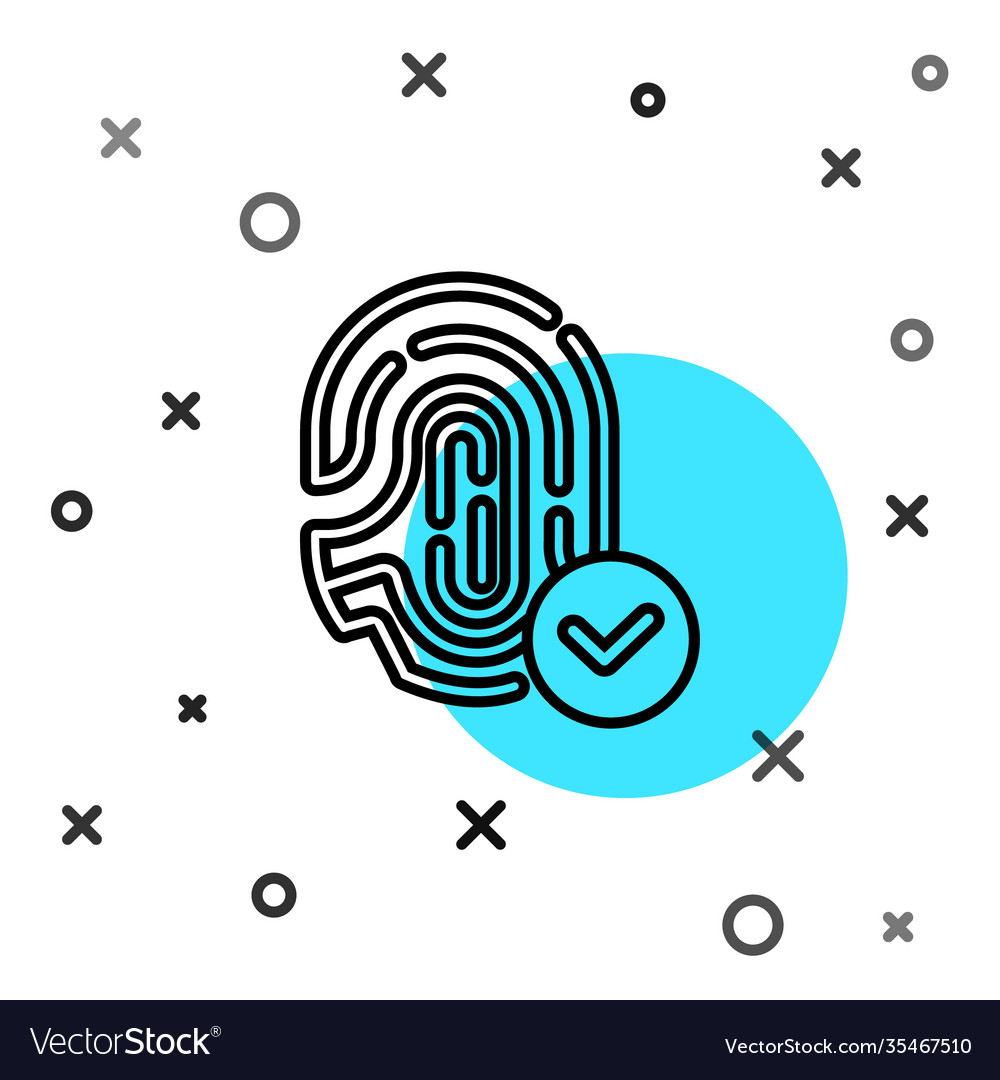 Black line fingerprint with check mark icon vector image Black line fingerprint with check mark icon