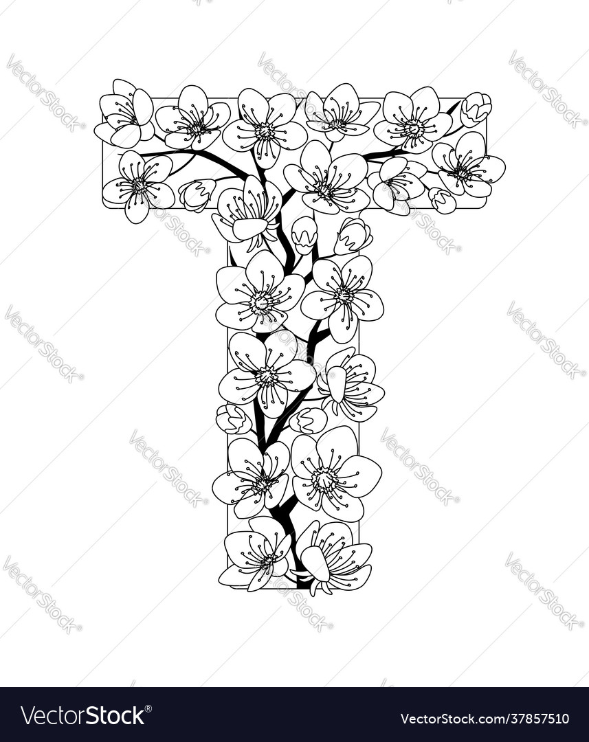 Capital letter t patterned with contour drawn