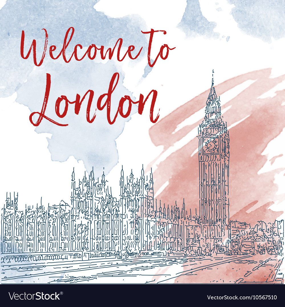 hand drawn ink line sketch of london watercolor vector image