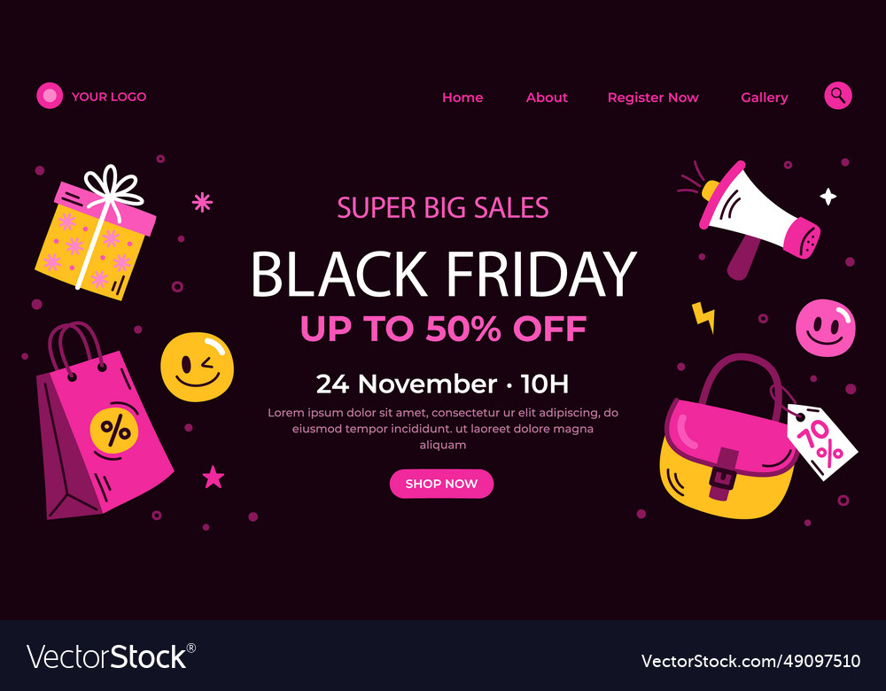 Landing page template black friday sales isolated