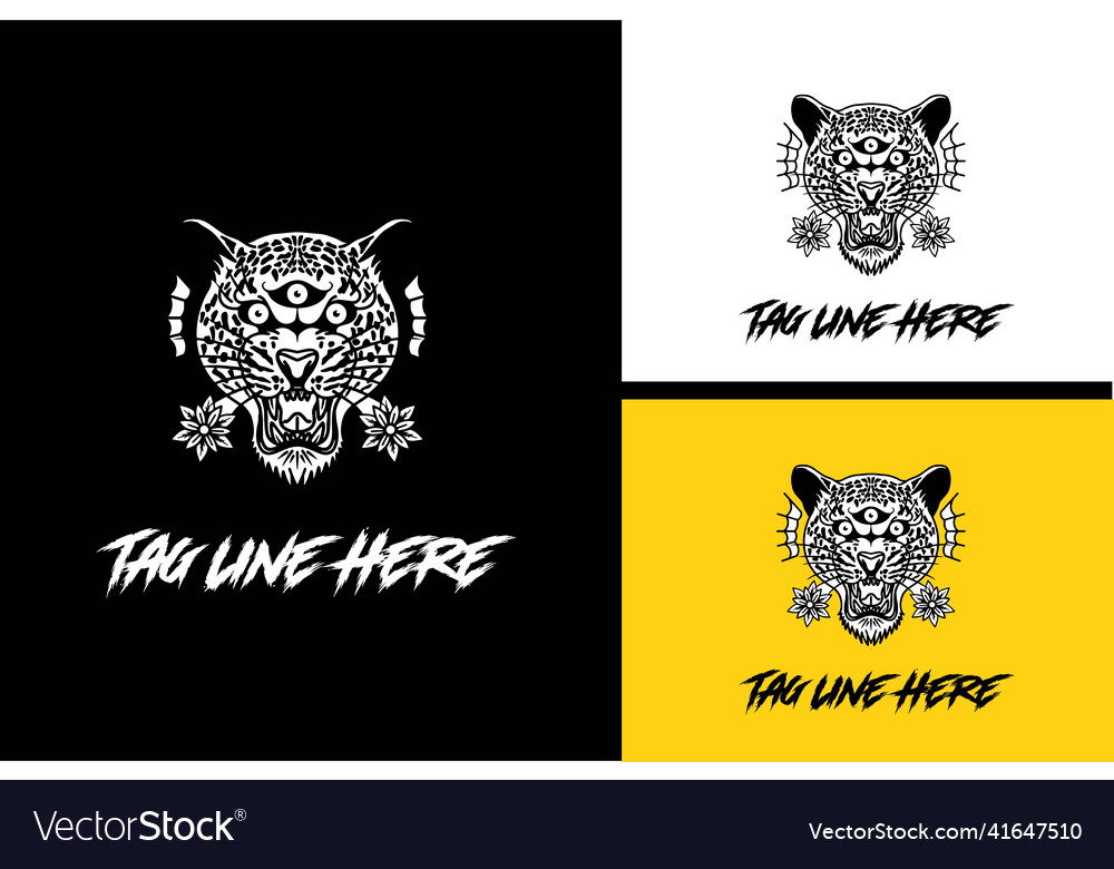 Logo-Design von Kopf cheeta 3 Auge schwarz und weiß