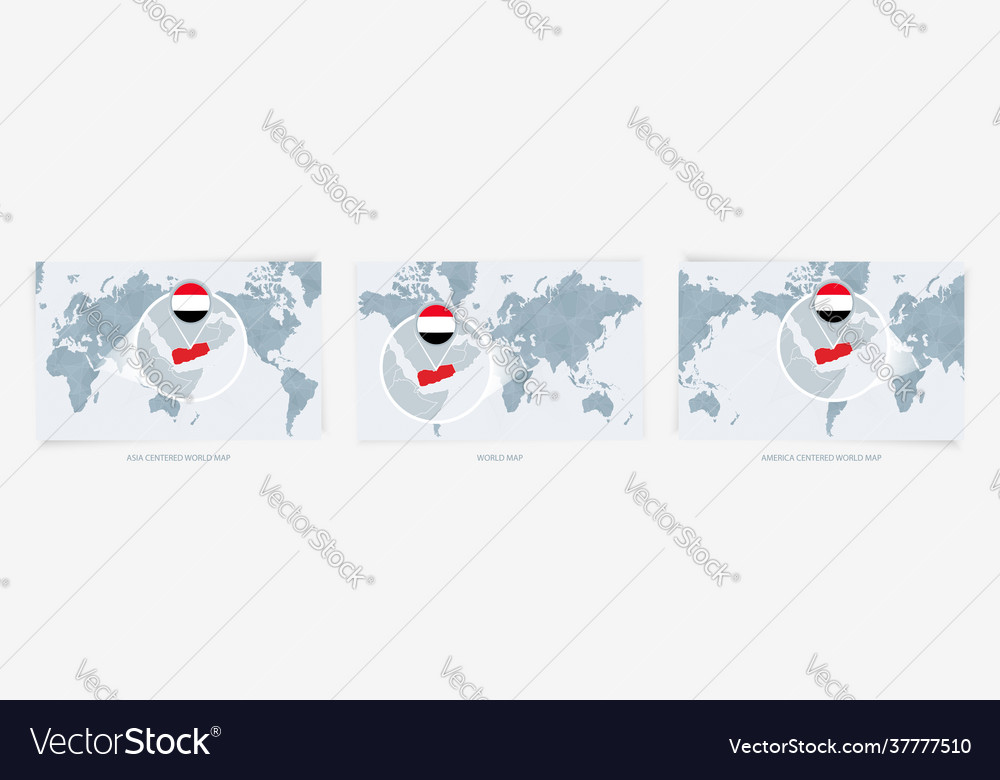 Three versions world map with enlarged