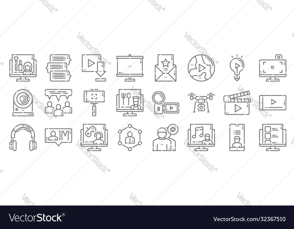 Videoblogger line icons linear set quality