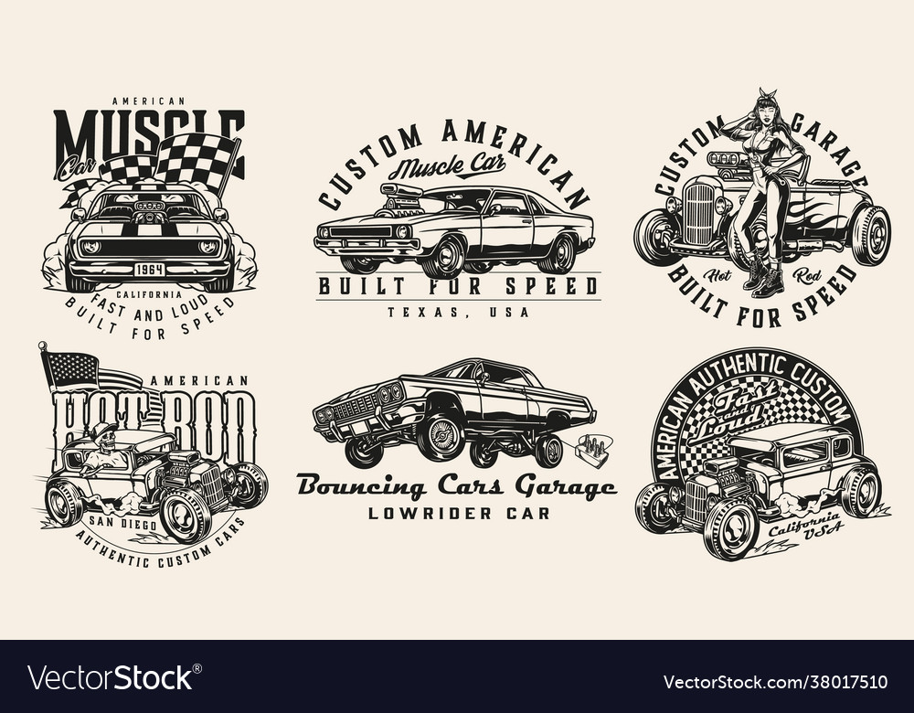 Vintage custom cars designs set Royalty Free Vector Image