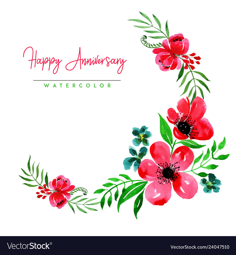 Watercolor Floral Happy Anniversary Background Vector Image