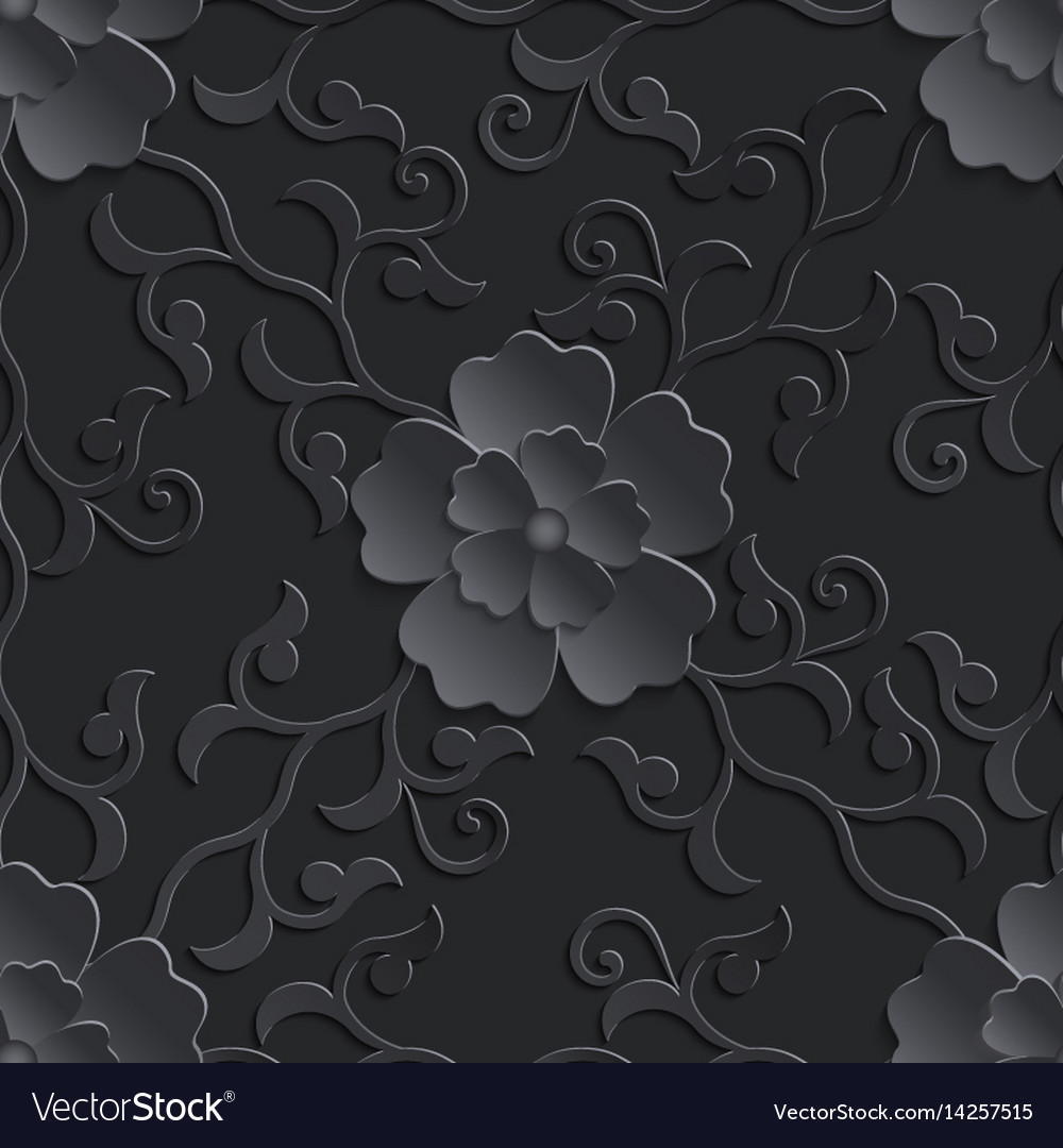 Black Floral Seamless Pattern Element
