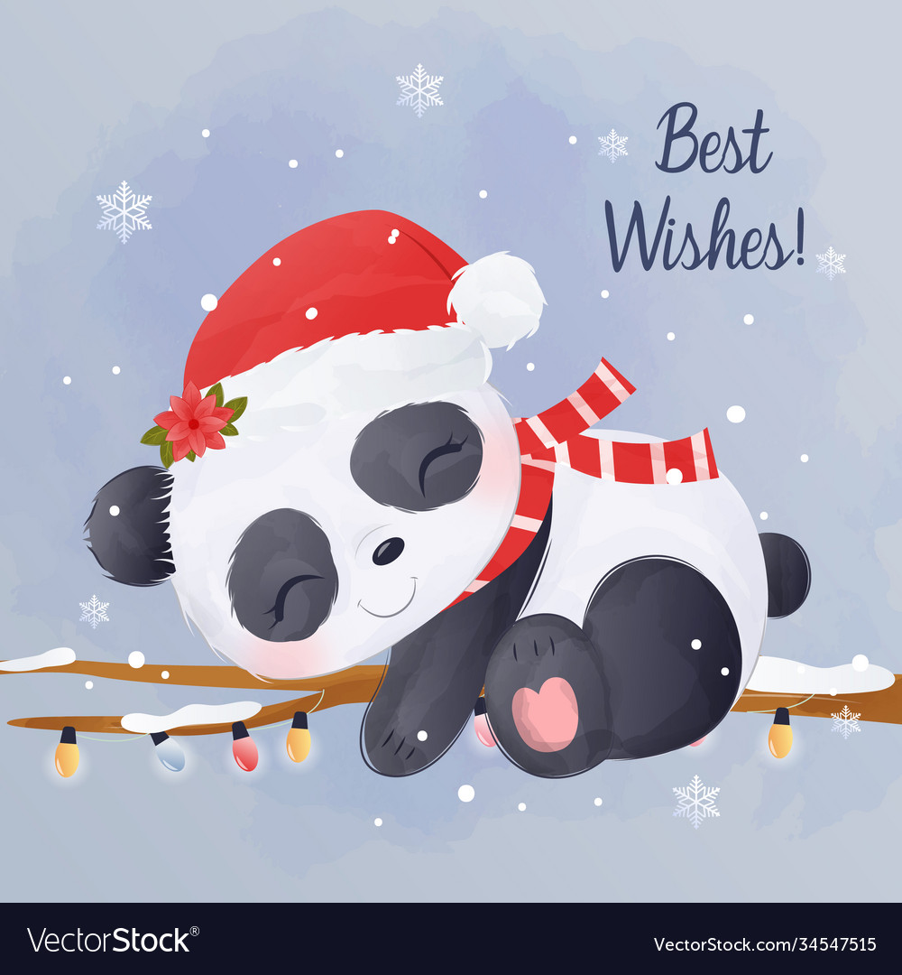 Cute panda sleeping on winter night