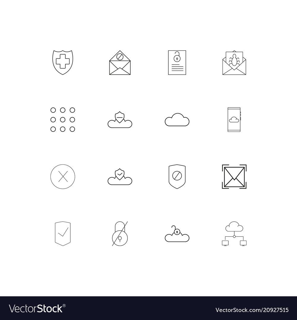 Cyber security linear thin icons set outlined