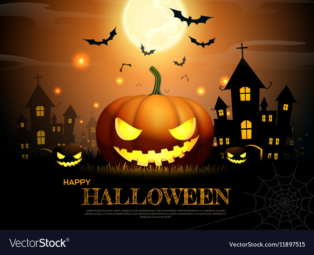 Halloween pumpkin fullmoon horror background Vector Image