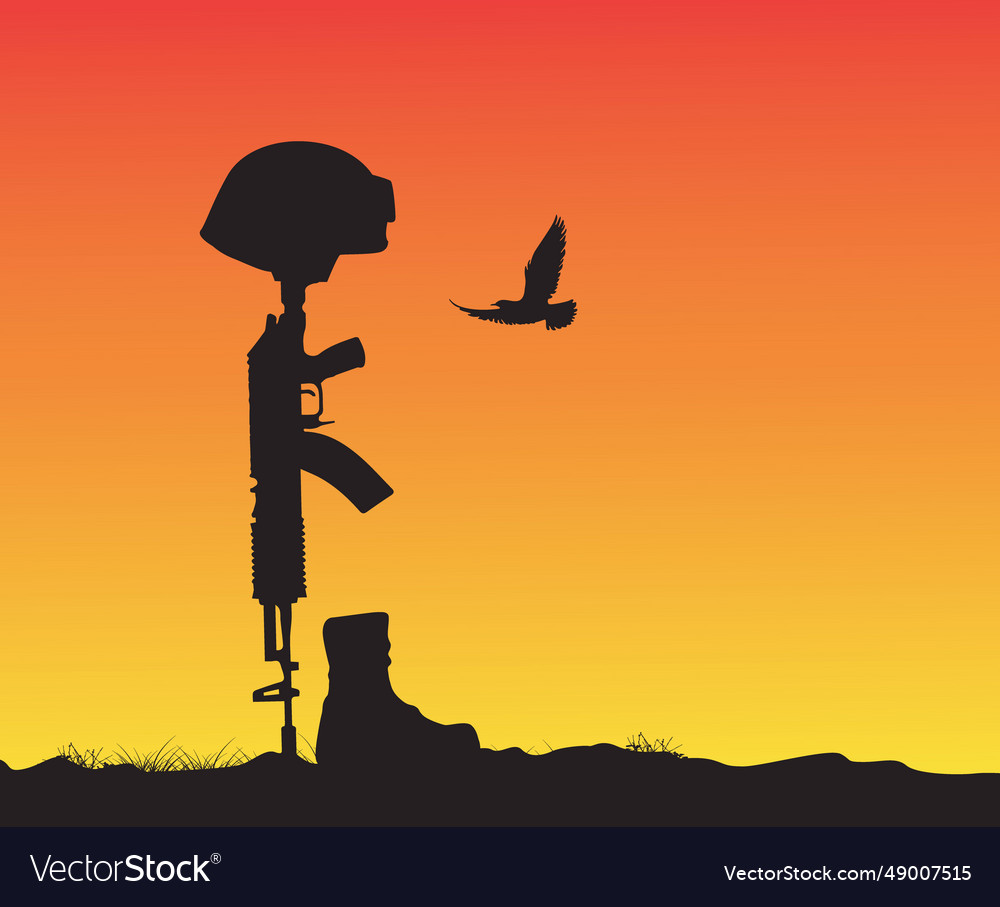 Helmet gun and rifle in combat boots silhouette Vector Image