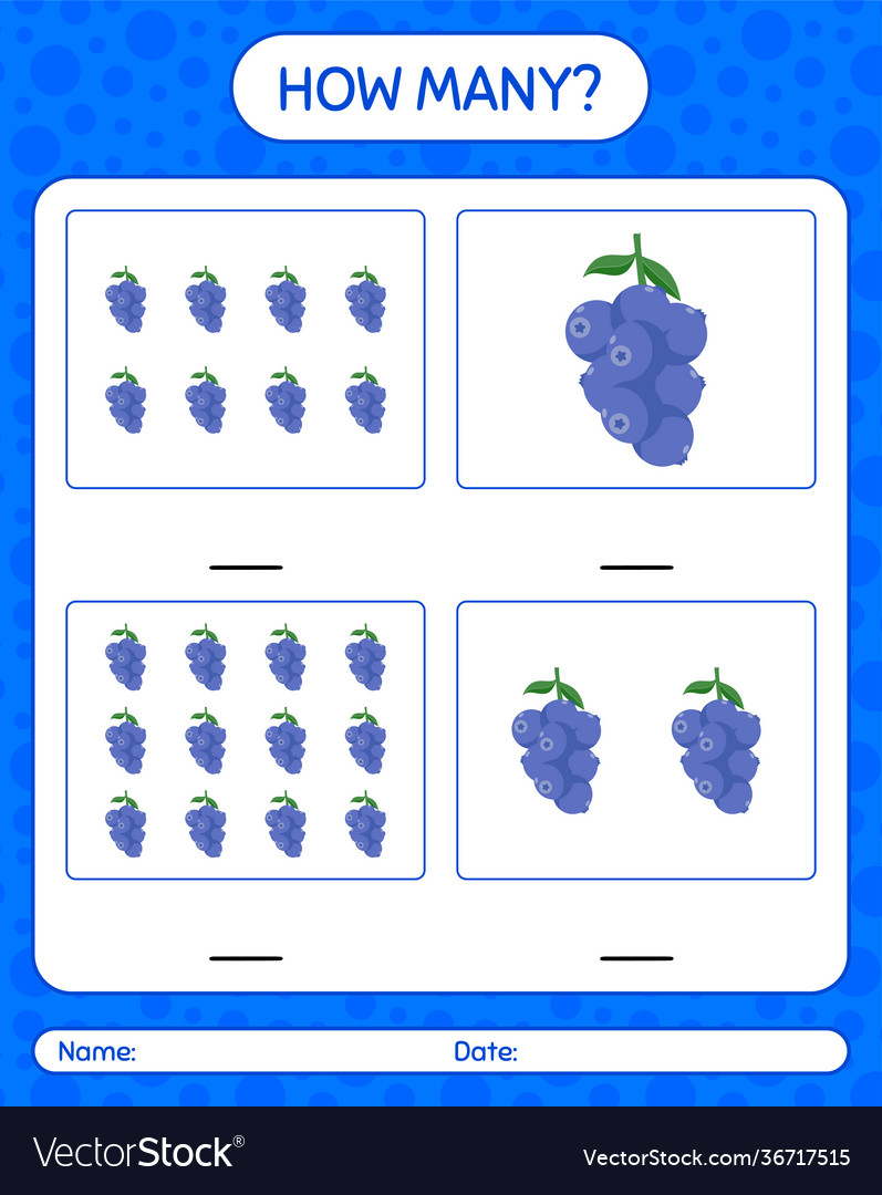 How many counting game with blueberry worksheet vector image How many counting game with blueberry worksheet