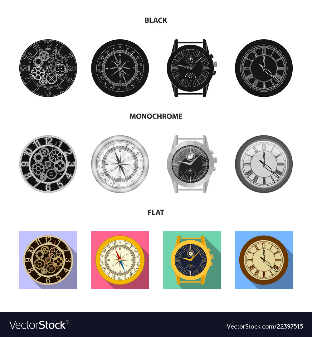 Isolated object of clock and time sign collection vector image Isolated object of clock and time sign collection
