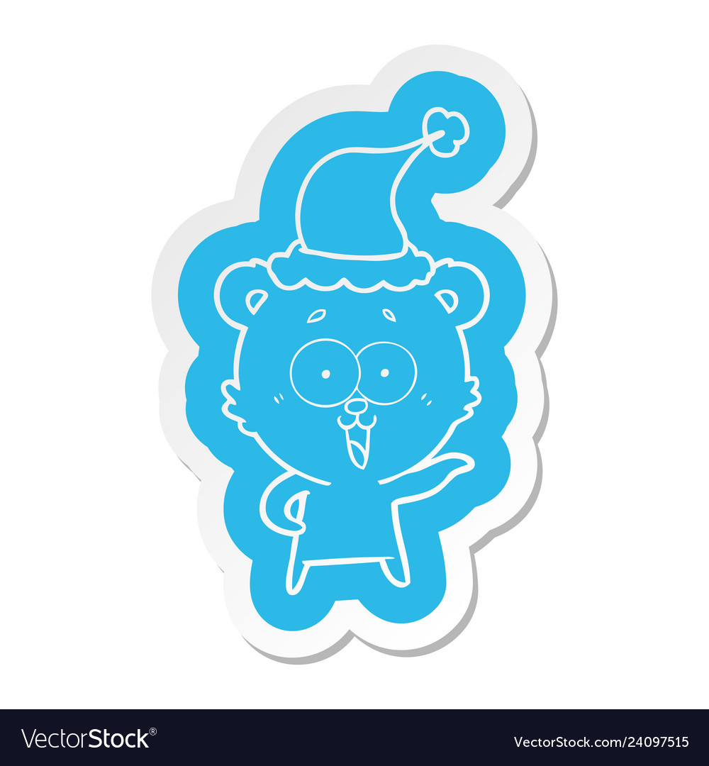 Laughing teddy bear cartoon sticker of a wearing Vector Image