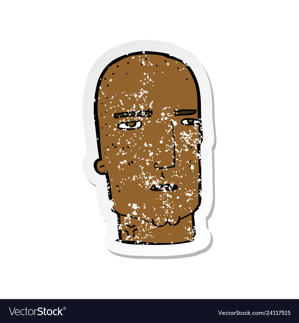 Retro distressed sticker of a cartoon bald tough