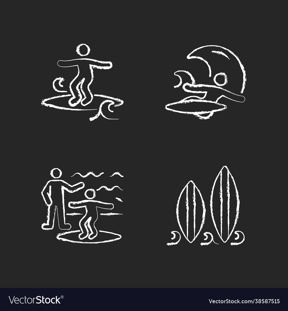 Surfboarding chalk white icons set on dark