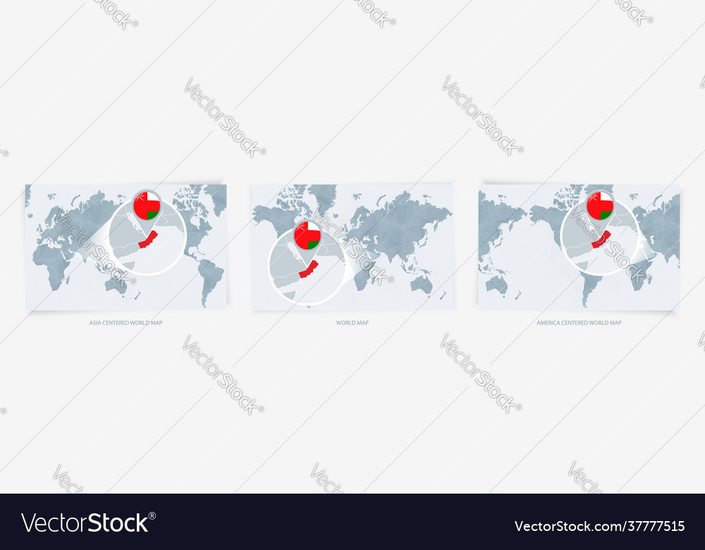 Three versions world map with enlarged