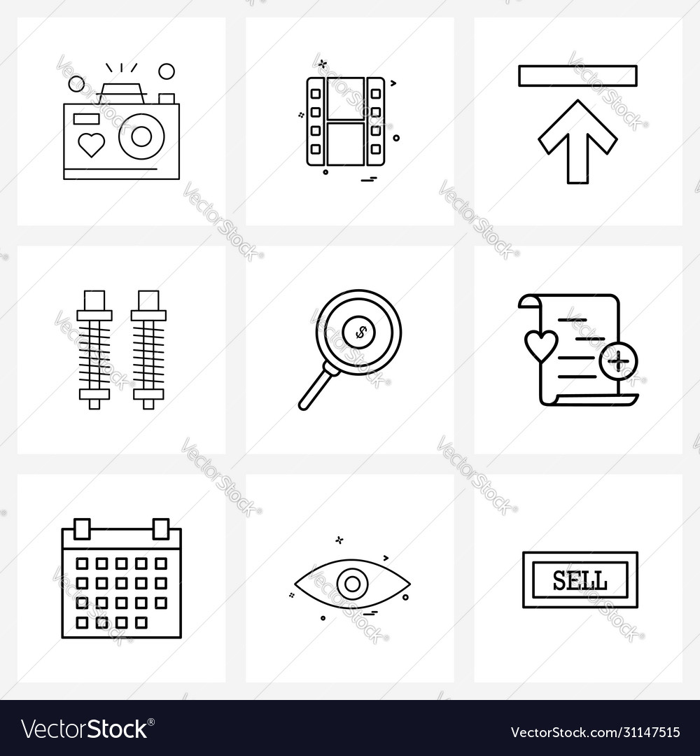 Ui set 9 basic line icons coin dollar