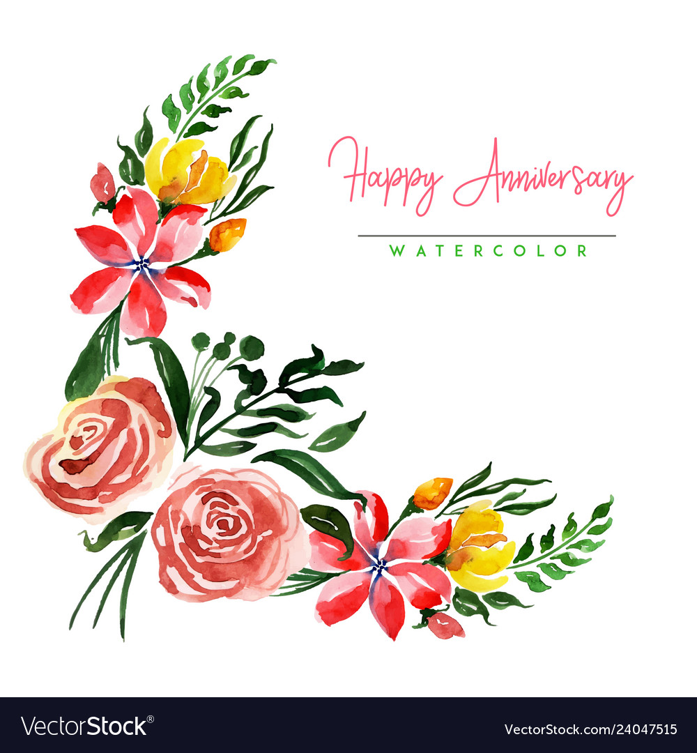 Watercolor Floral Happy Anniversary Background Vector Image 