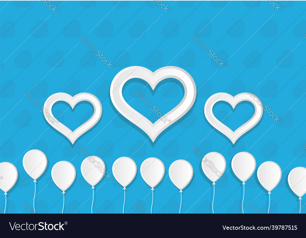 White paper style balloons and hearts greeting