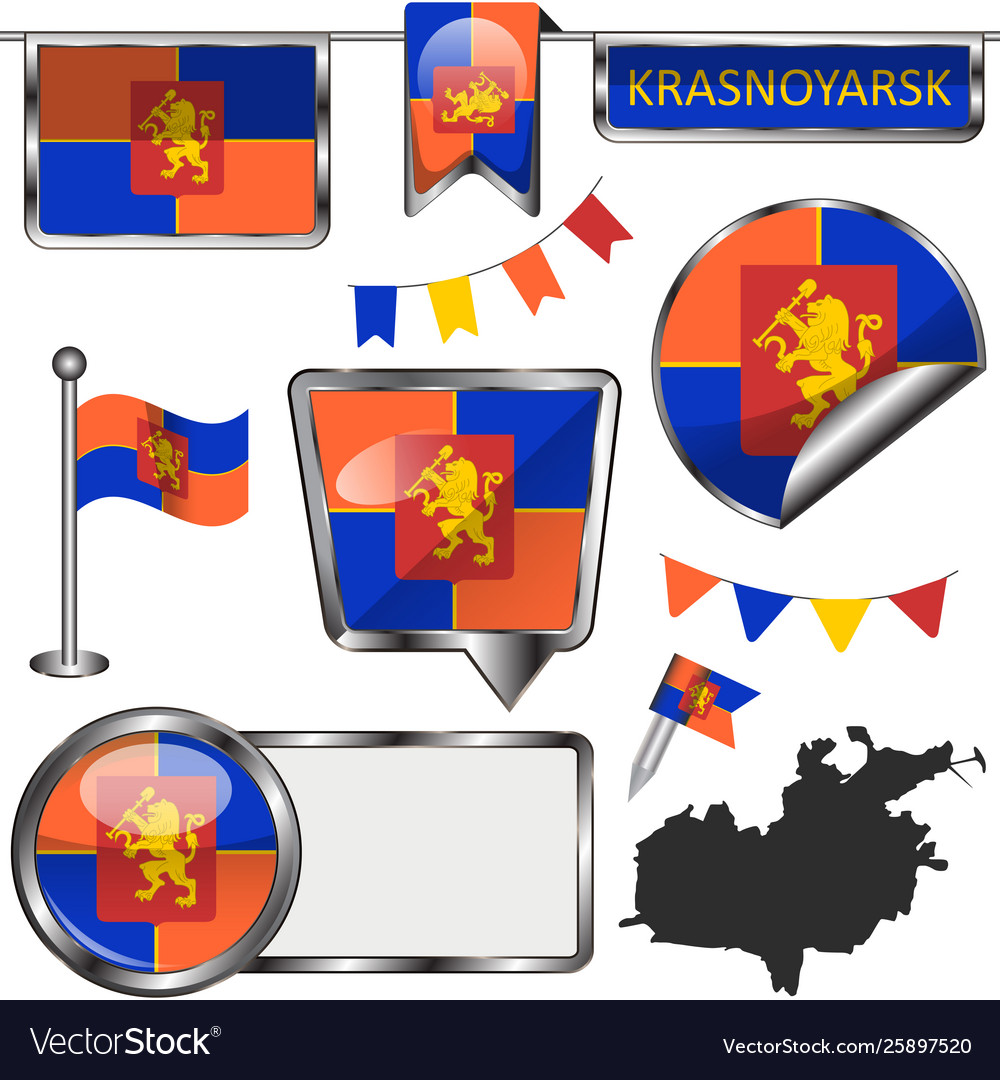 Glossy icons with flag krasnoyarsk Royalty Free Vector Image