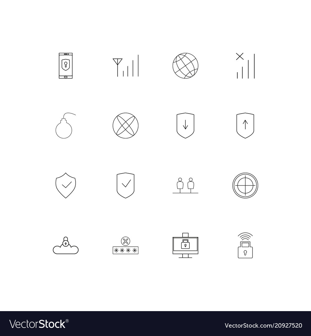 Internet security linear thin icons set outlined