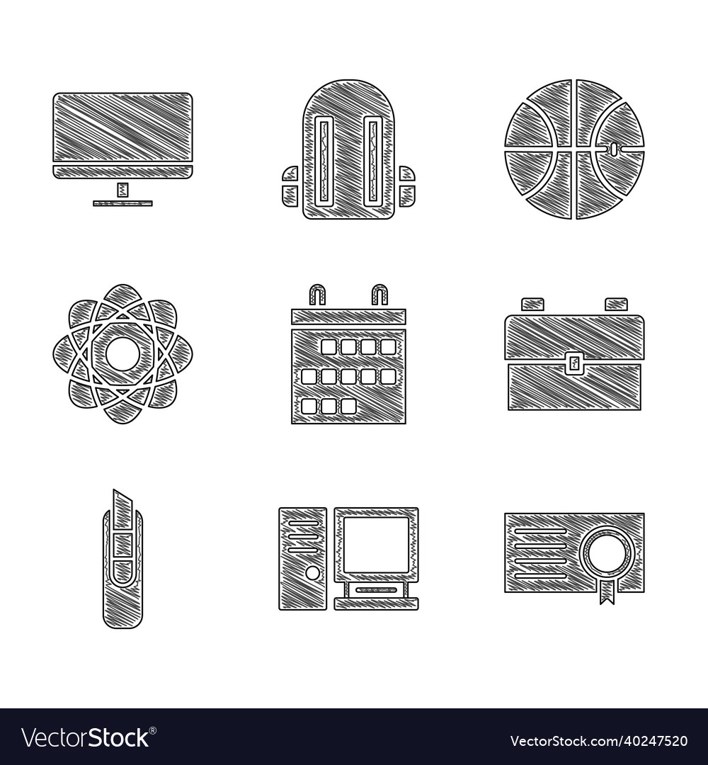 Set calendar computer monitor certificate Vector Image