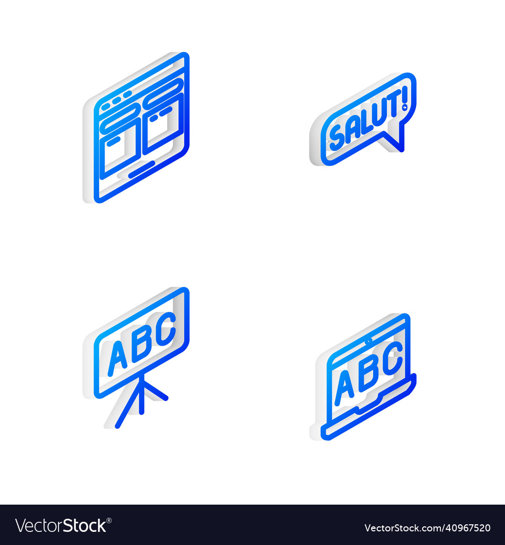 Set isometric line salut in different languages vector image Set isometric line salut in different languages