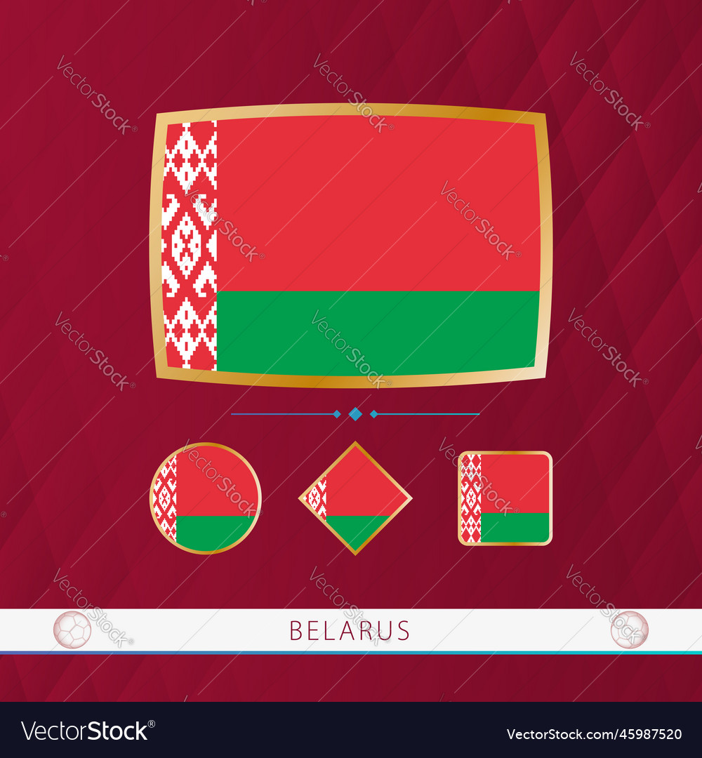 Set of belarus flags with gold frame for use