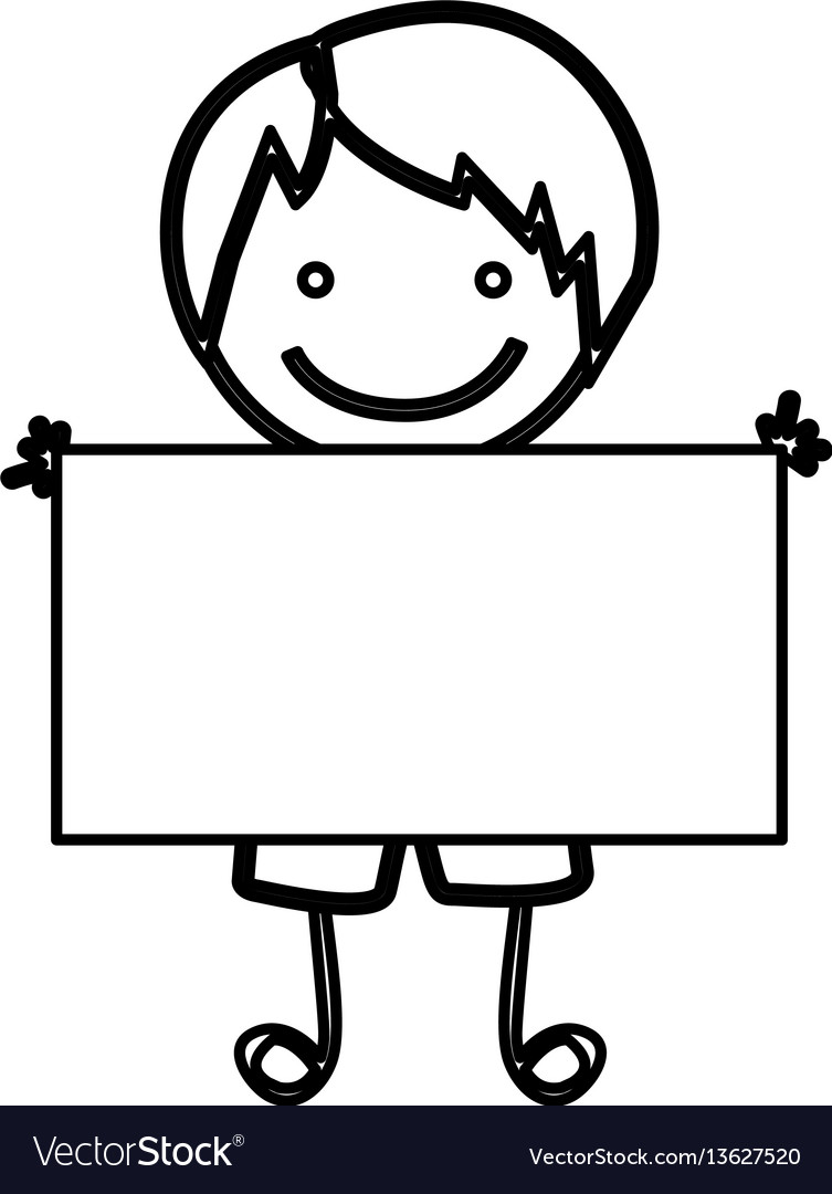 Sketch Silhouette Front View Boy With Straight Vector Image