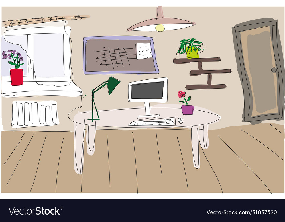Workplace at home with computer and window