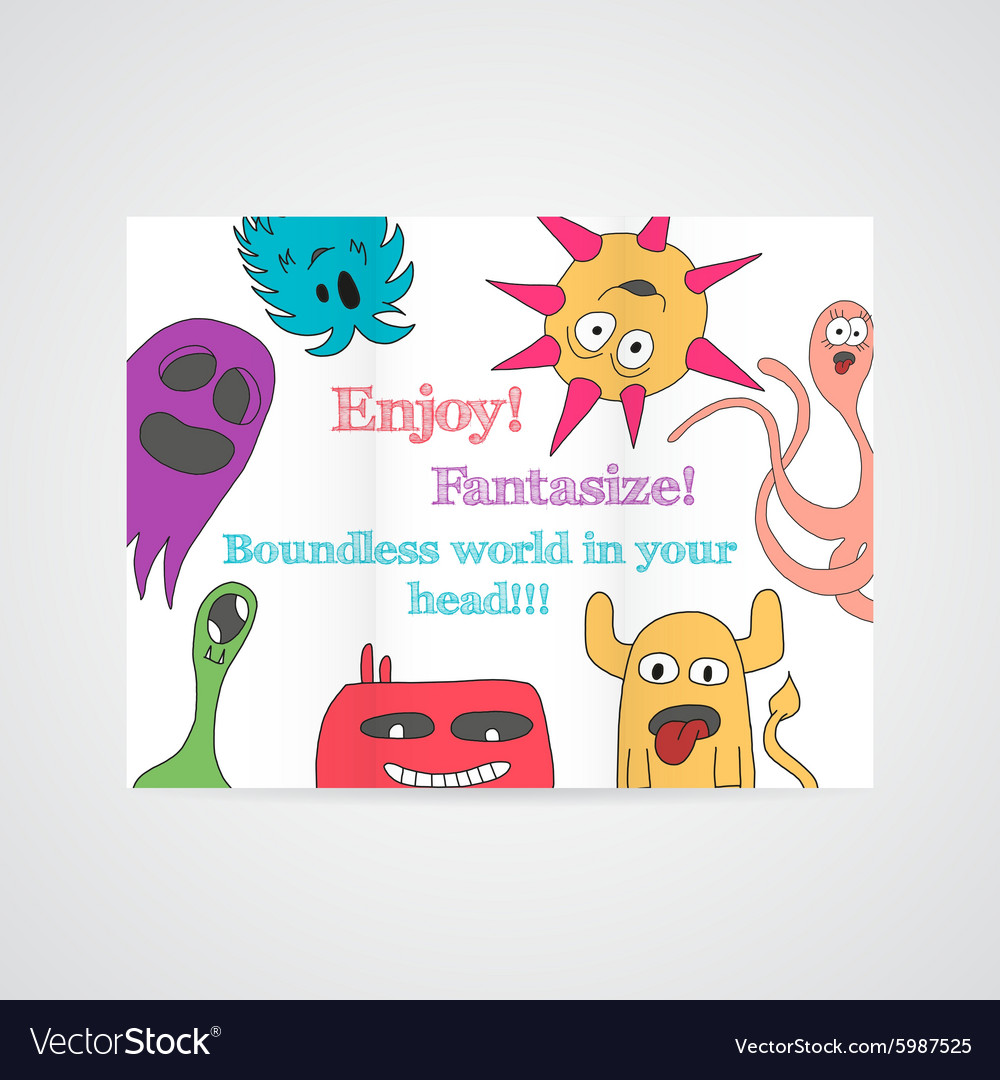 Design of brochure with abstract monsters pattern
