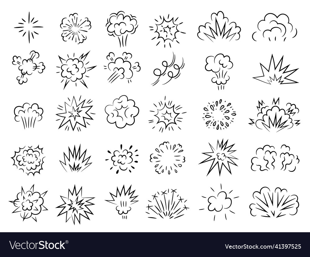 Explosion doodles linear sketches of surprise vector image Explosion doodles linear sketches of surprise