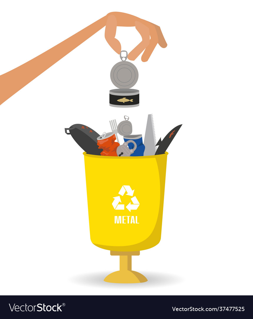 Man throws garbage into a metal container vector image Man throws garbage into a metal container