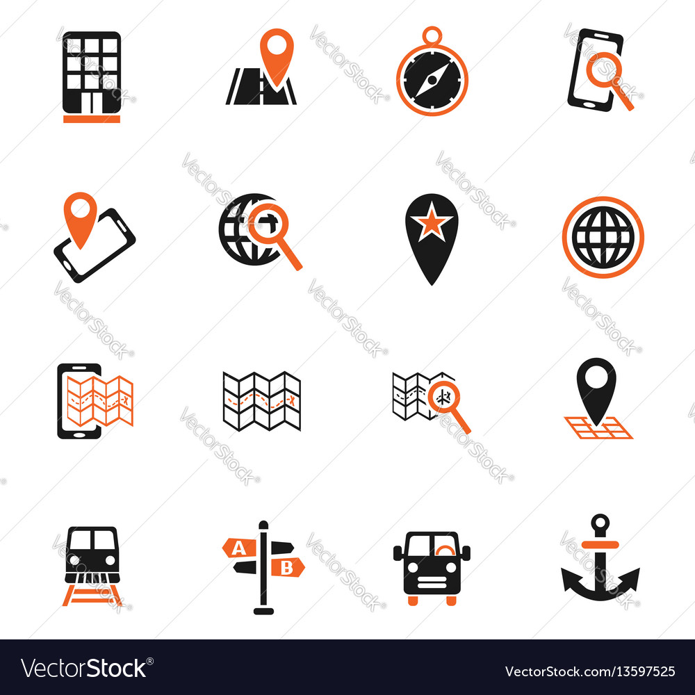 Navigation transport map icon set vector image Navigation transport map icon set